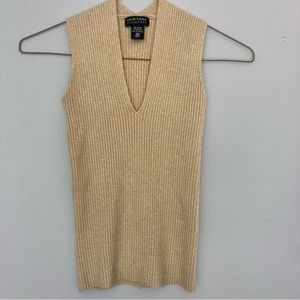 Metallic Gold Sleeveless Ribbed Sweater New York & Co. XS Shine Time Sexy